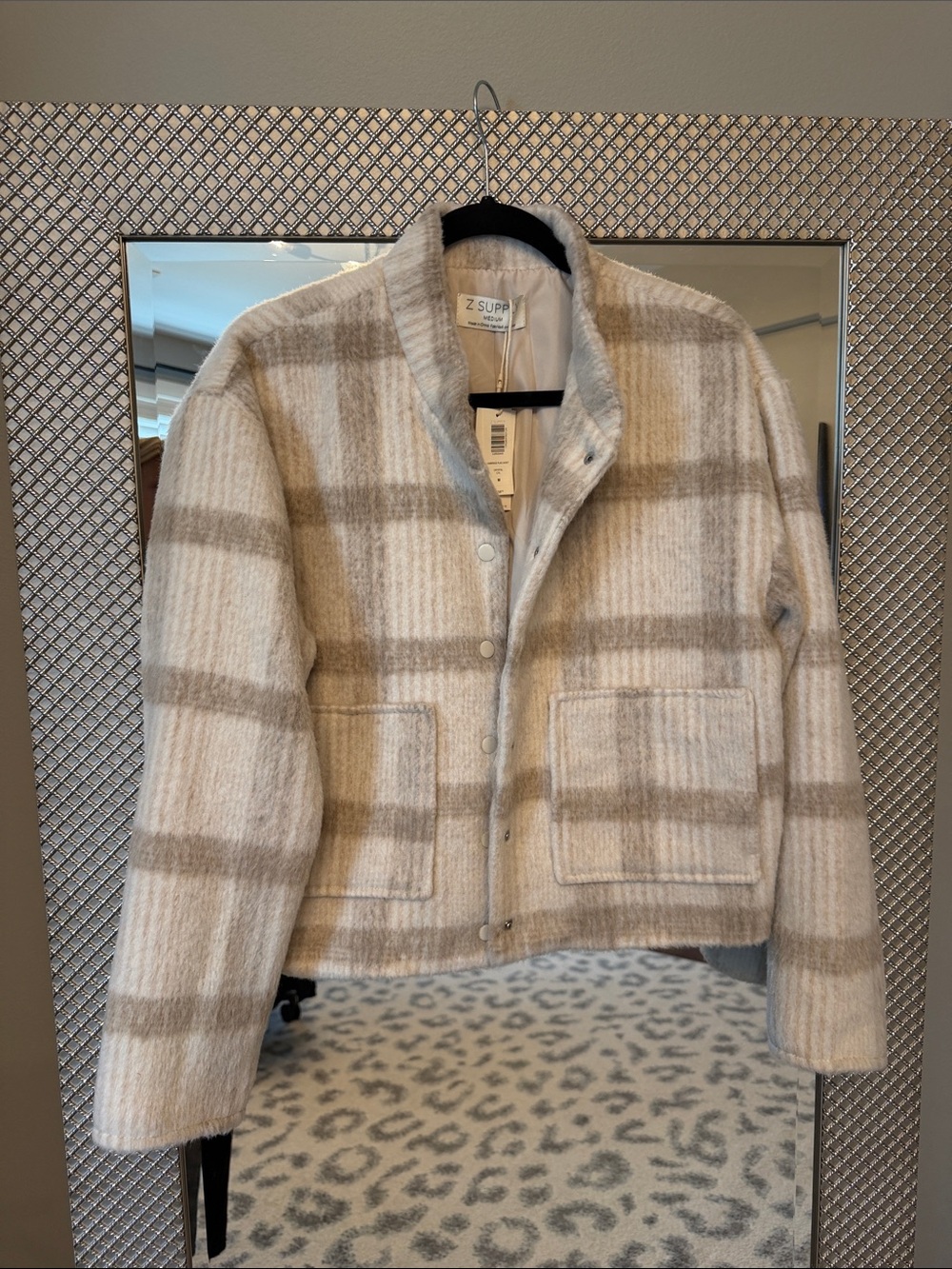 Z Supply Neutral Plaid Snap-Front Jacket in Cream & Taupe